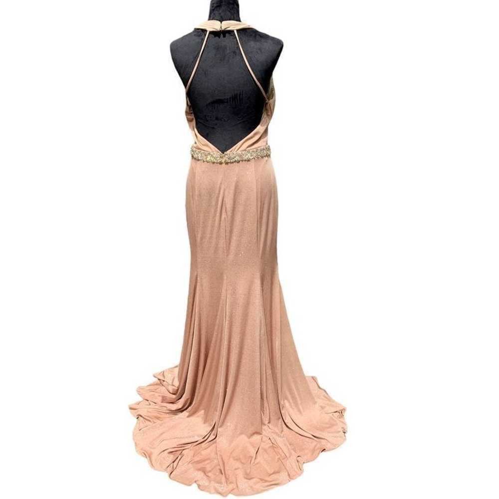 Jovani Gold Shimmer Halter Formal Maxi Gown - image 2