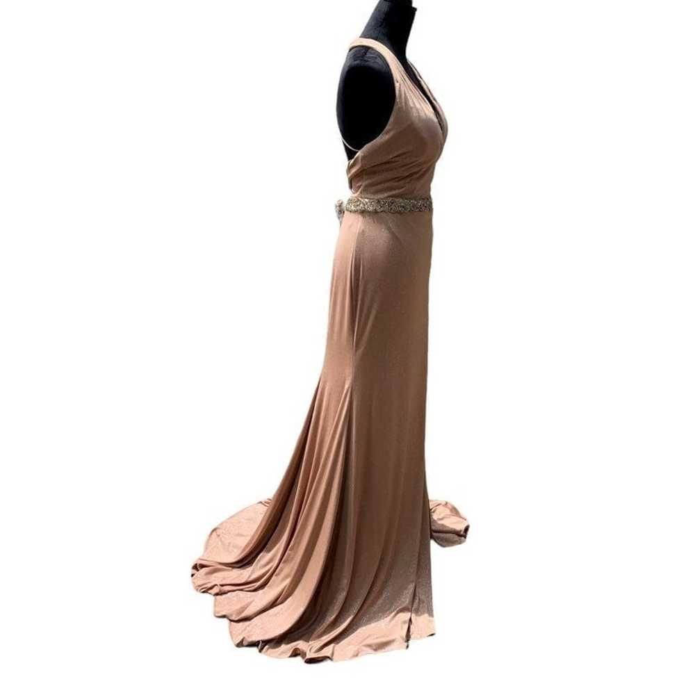 Jovani Gold Shimmer Halter Formal Maxi Gown - image 3