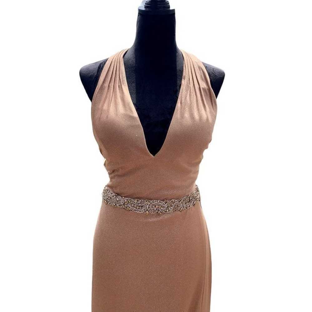 Jovani Gold Shimmer Halter Formal Maxi Gown - image 4