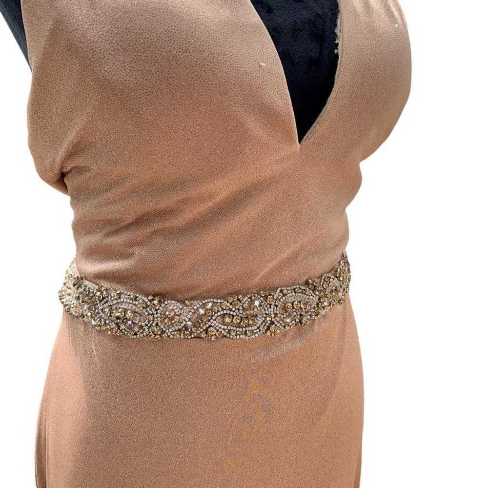 Jovani Gold Shimmer Halter Formal Maxi Gown - image 5