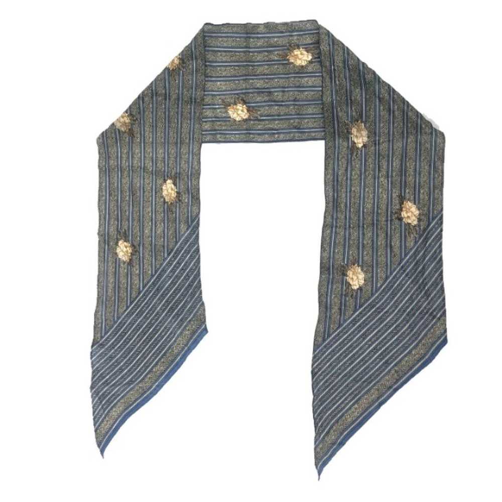 Blue/Cream Flowers 100% Silk Scarf - image 1