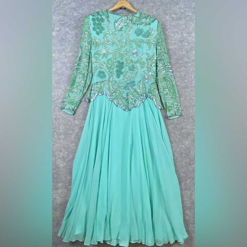 Lillie Rubin Vintage Heavy Beaded Dress 12 Green … - image 10