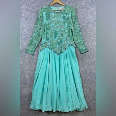 Lillie Rubin Vintage Heavy Beaded Dress 12 Green … - image 1