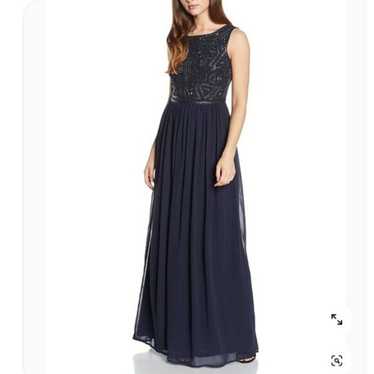 Adrianna Papell navy blue beaded bodice gown