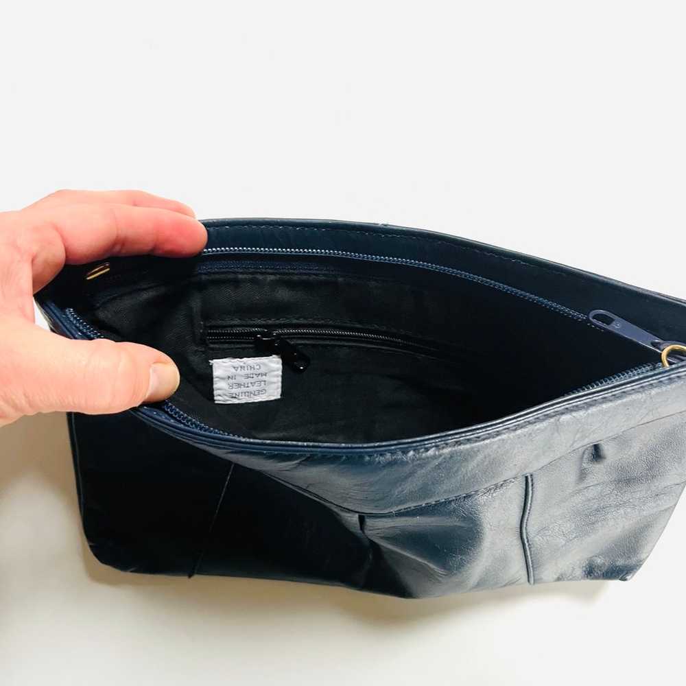 Vintage Navy Blue Clutch Wallet Purse Bag - image 4