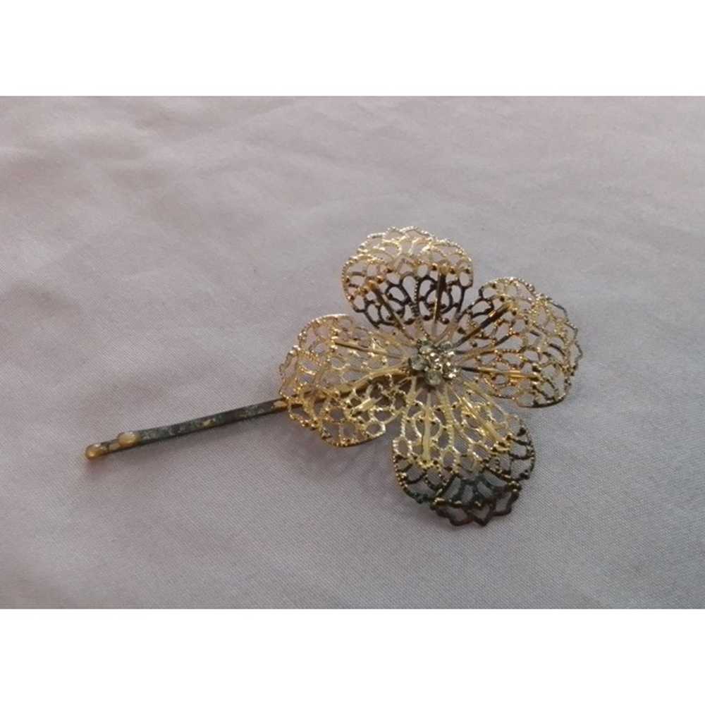 Vintage Gold-Tone Floral Hairpin With Filigree De… - image 1