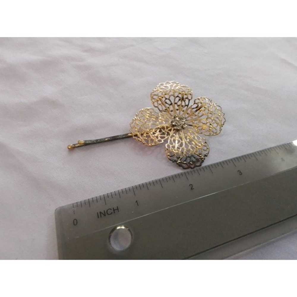 Vintage Gold-Tone Floral Hairpin With Filigree De… - image 2