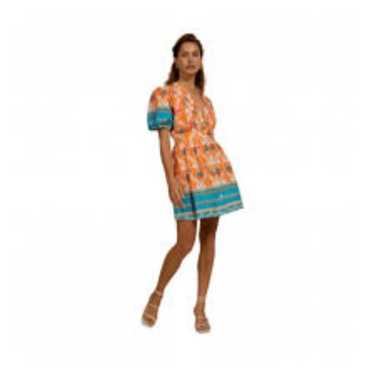 KASIA NWOT ORANGE BLUE SUMMER DRESS WITH PUFF SLE… - image 1