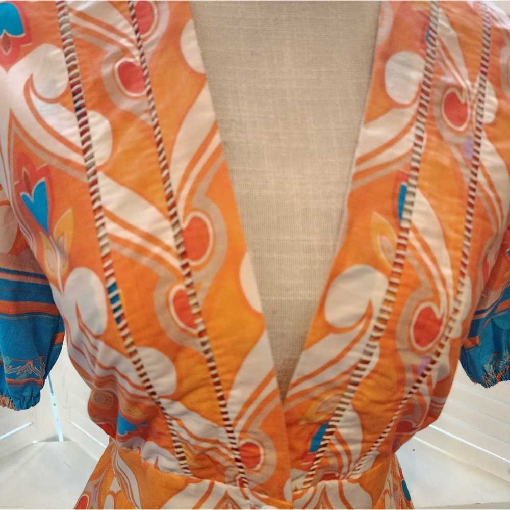 KASIA NWOT ORANGE BLUE SUMMER DRESS WITH PUFF SLE… - image 3