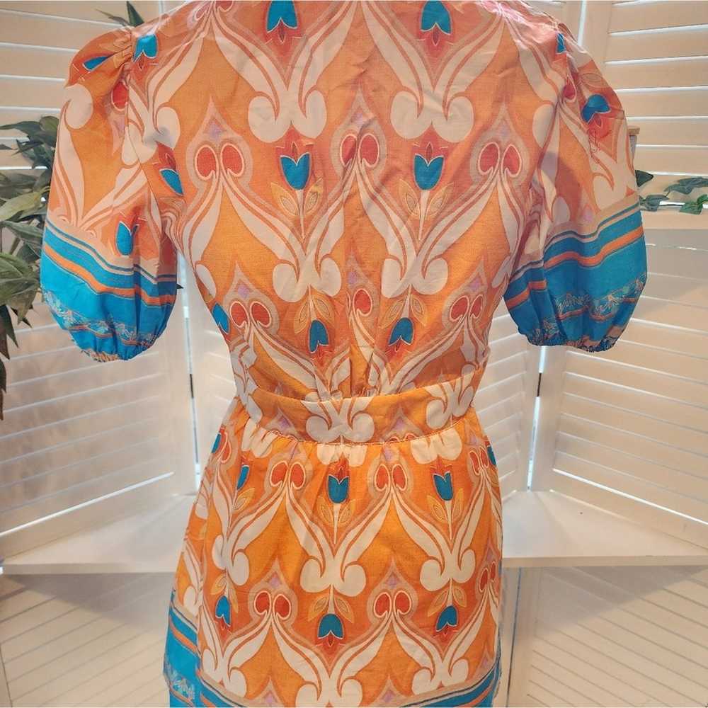 KASIA NWOT ORANGE BLUE SUMMER DRESS WITH PUFF SLE… - image 7