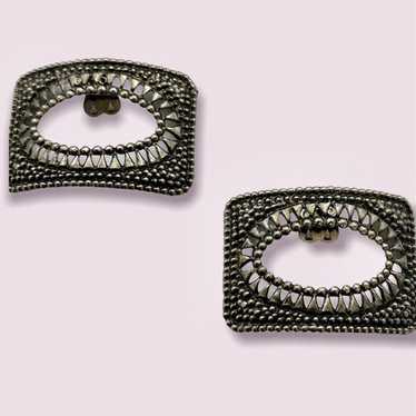 Vintage shoe clip pair Victorian Revival steel - image 1