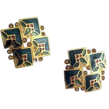 Art Nouveau Style Berebi Pierced Earrings Gold Pla