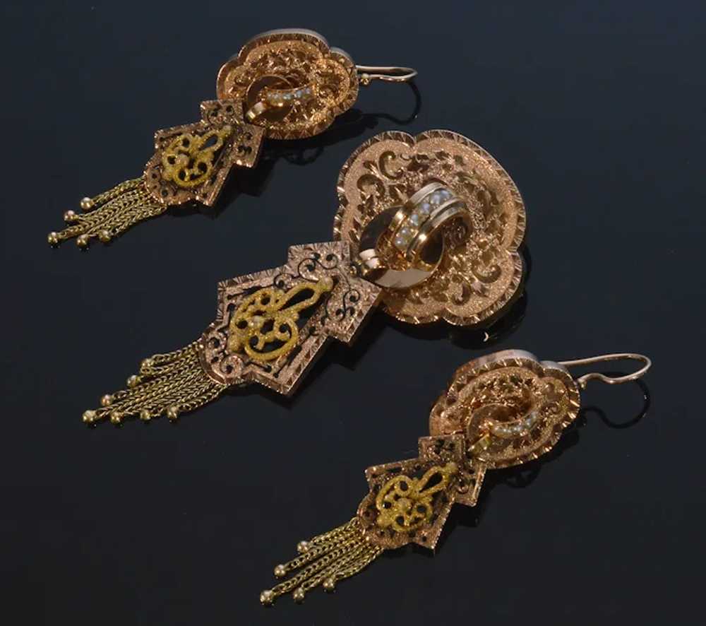 Antique Victorian 10K Gold Earrings Pendant Set F… - image 3