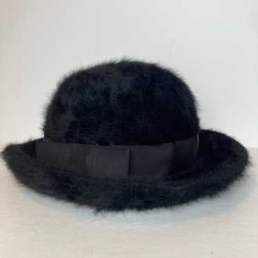 Vtg Kangol Design Black Angora Fur Winter Bucket H