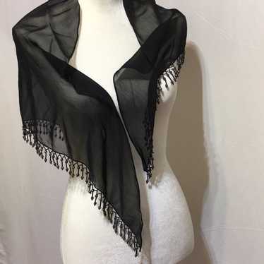 VINTAGE BLACK BEADED SCARF - image 1