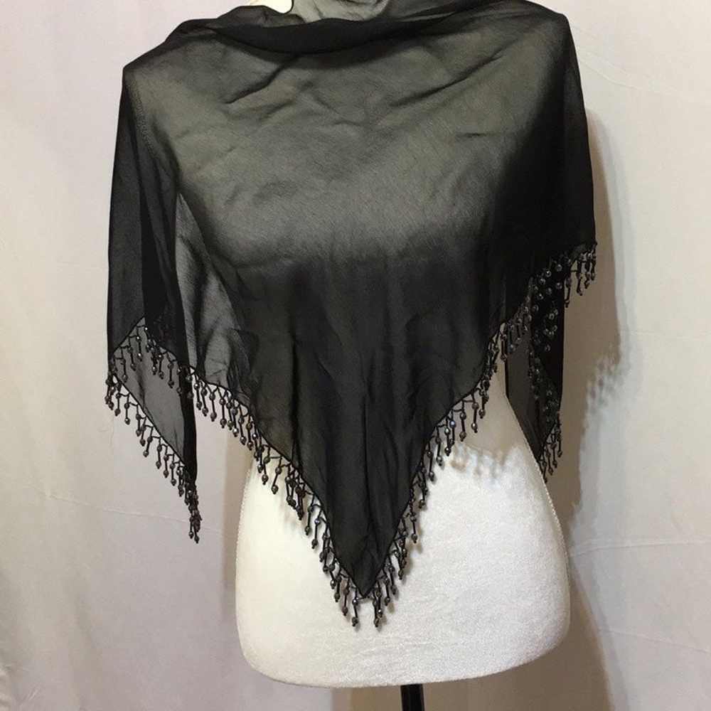 VINTAGE BLACK BEADED SCARF - image 2