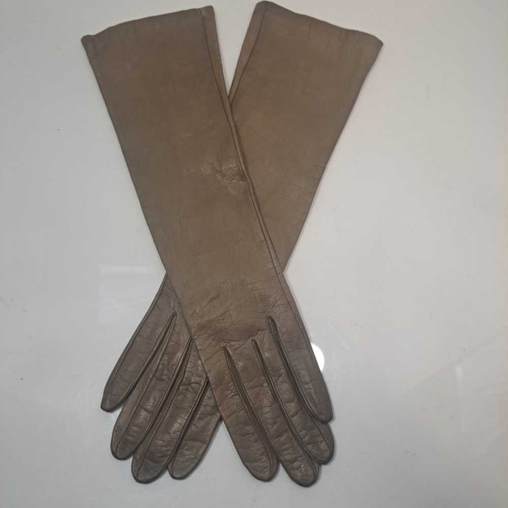 Vintage Kid Leather Long Opera Gloves Lined, Tan,… - image 1