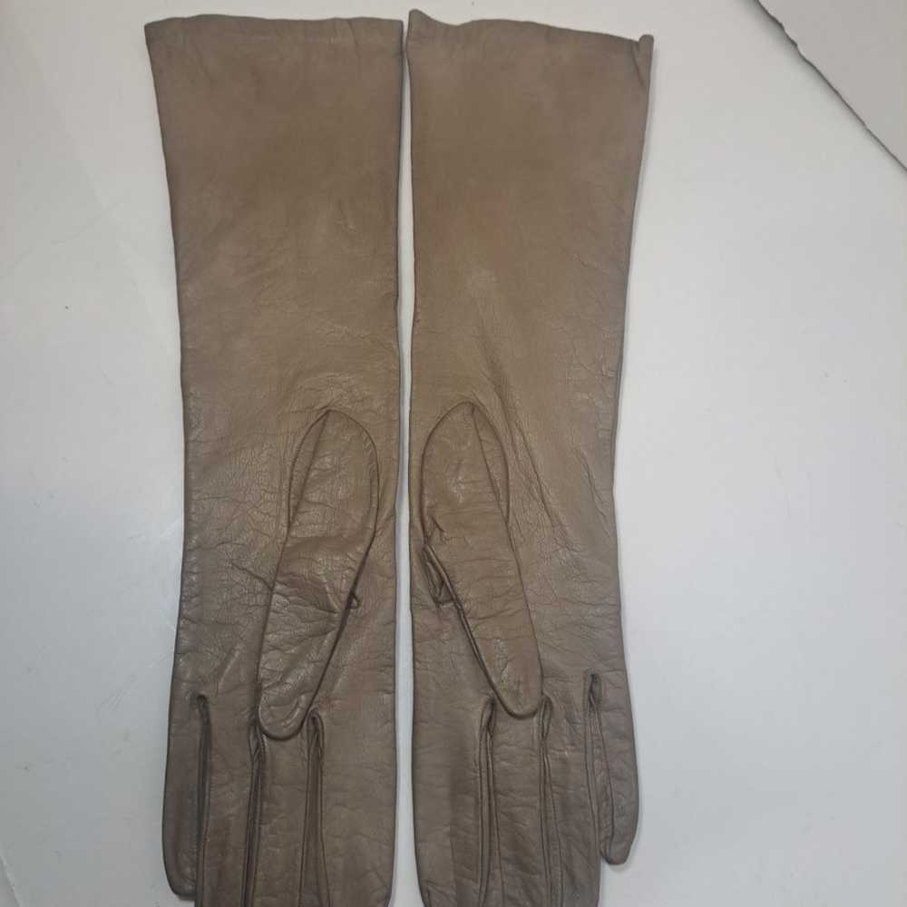 Vintage Kid Leather Long Opera Gloves Lined, Tan,… - image 2