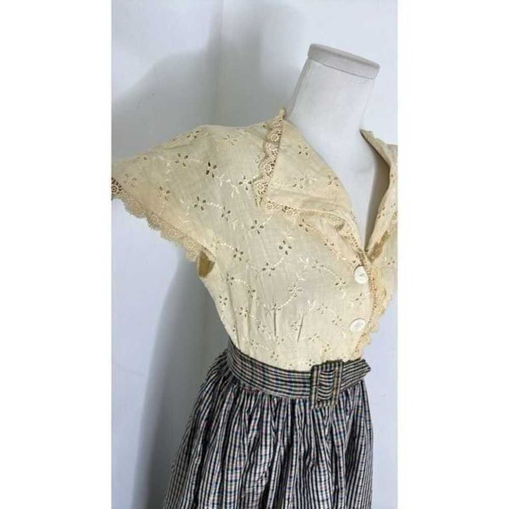 Vintage 40s Eyelet Floral With Checkered Skirt Ma… - image 3