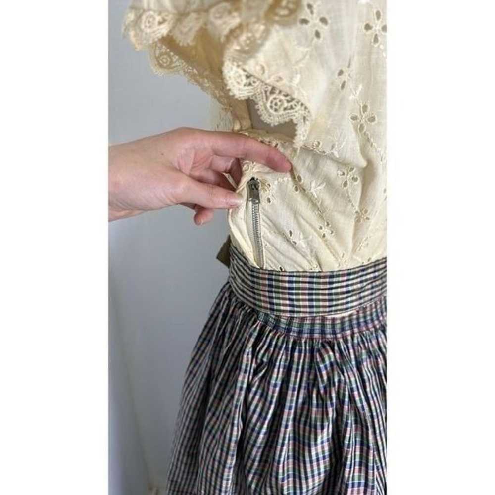 Vintage 40s Eyelet Floral With Checkered Skirt Ma… - image 7