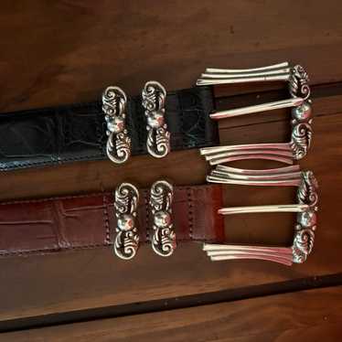 Two Matching Vintage Leather Belts - Size Small - image 1