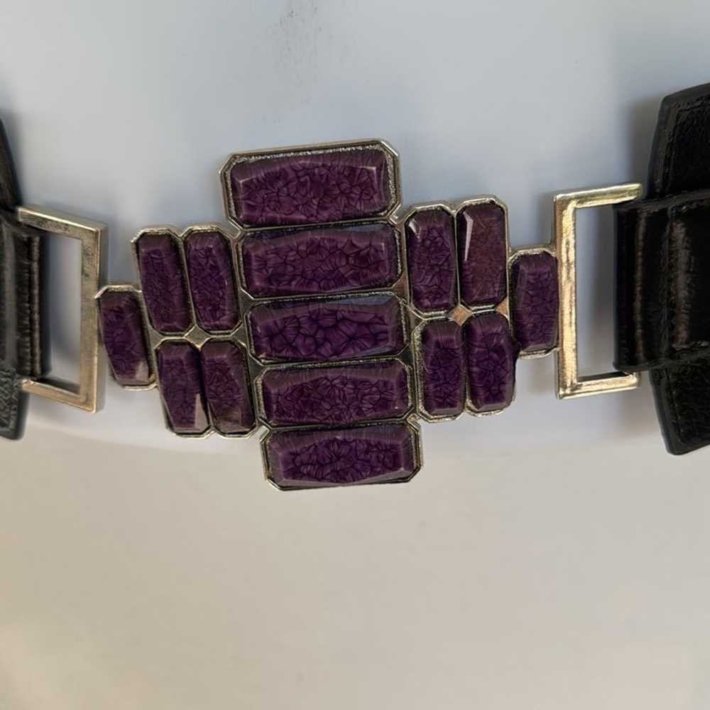 Vintage black purple beaded oversized cross buckl… - image 2