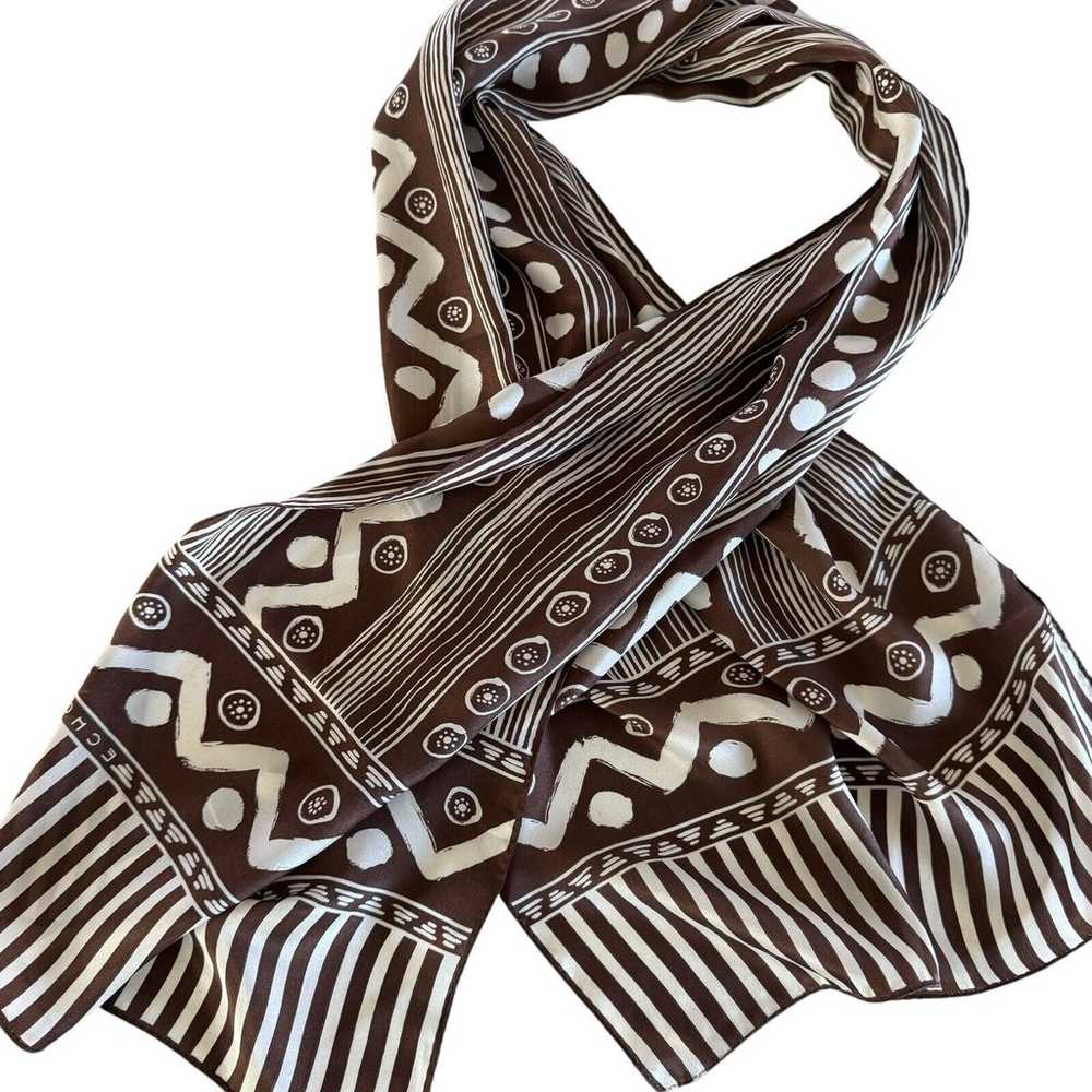 Vintage Echo Silk Scarf Signed Tribal Brown White… - image 1