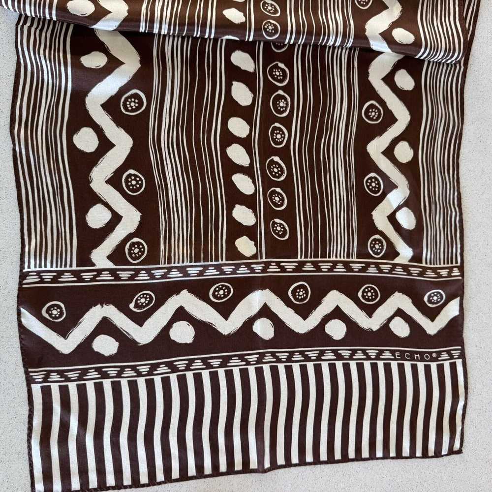 Vintage Echo Silk Scarf Signed Tribal Brown White… - image 4