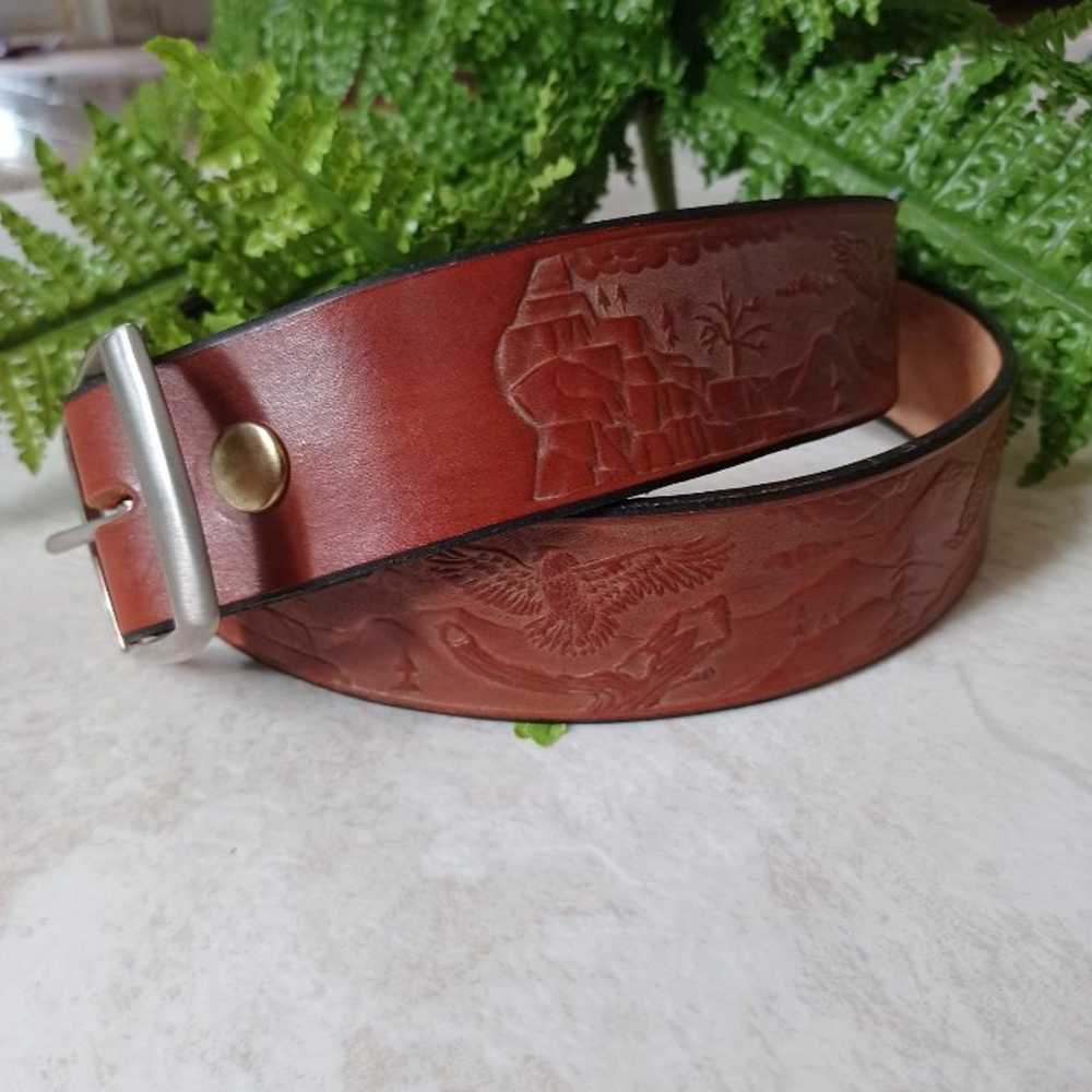 Vintage Brown Leather Belt Eagle Southwestern Mex… - image 2