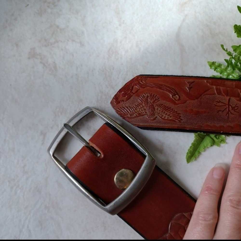 Vintage Brown Leather Belt Eagle Southwestern Mex… - image 3