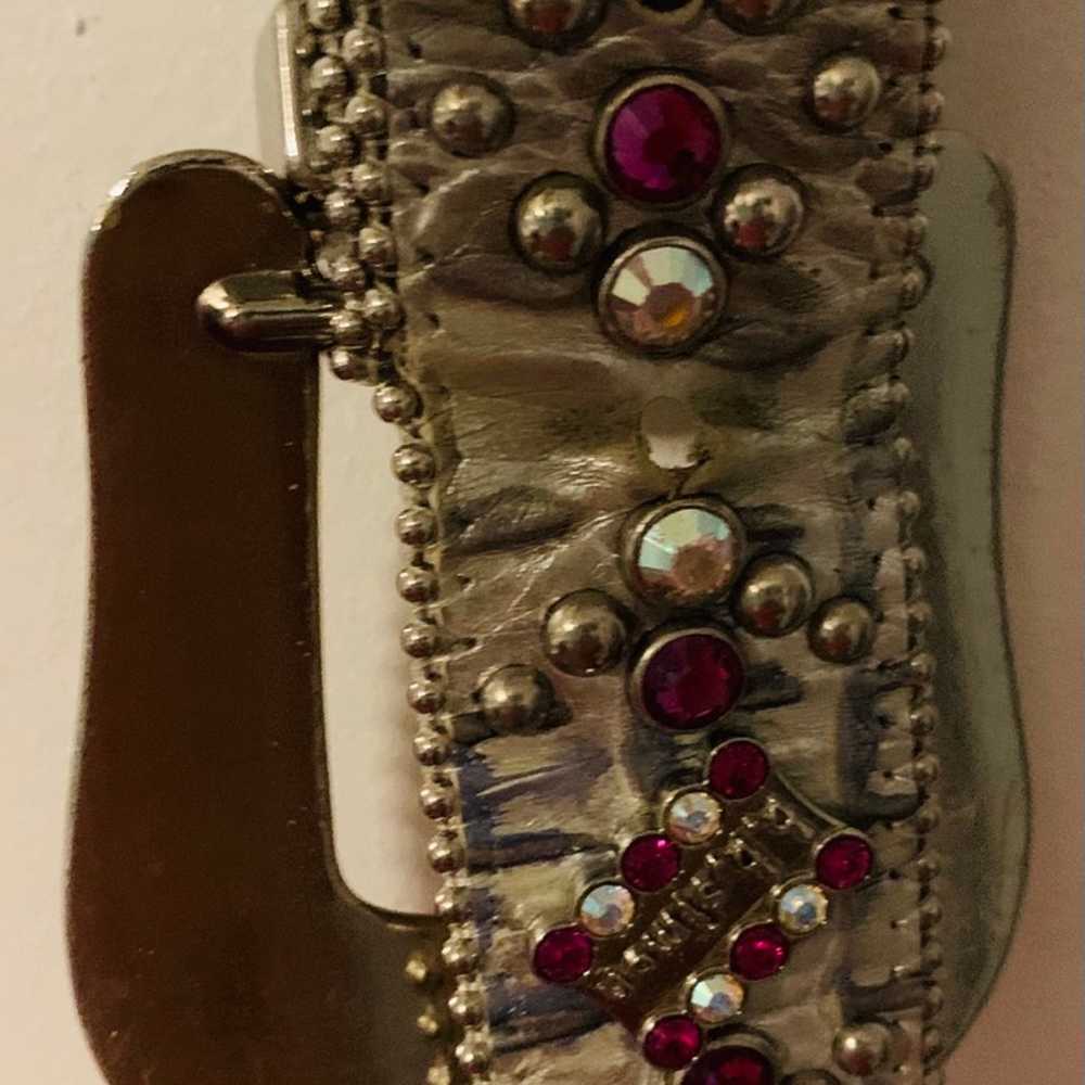 Vintage Silver-Toned Purple Rhinestone Belt - image 2