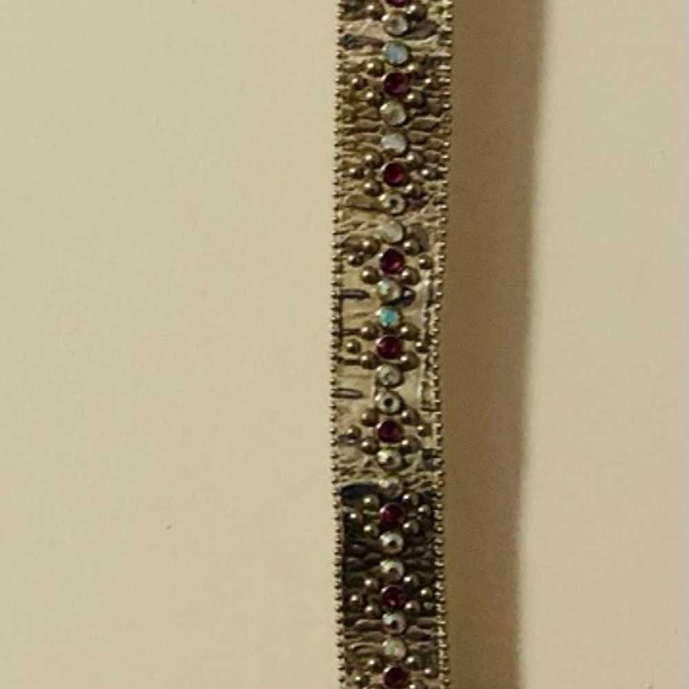 Vintage Silver-Toned Purple Rhinestone Belt - image 5