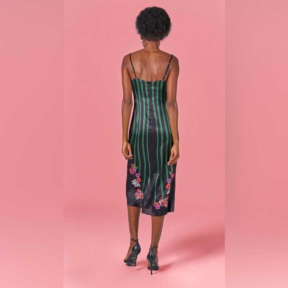 Tucker Stevie Silk Slip Dress black and green flo… - image 3