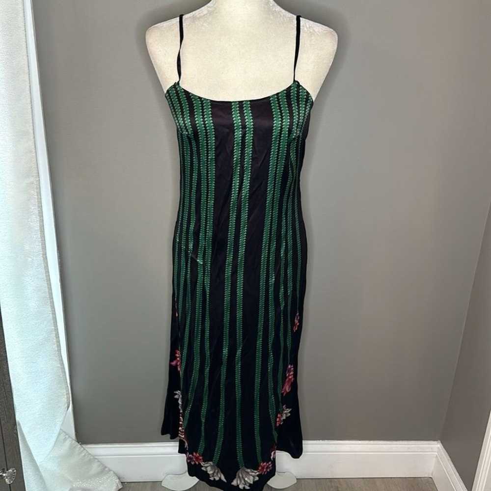 Tucker Stevie Silk Slip Dress black and green flo… - image 4