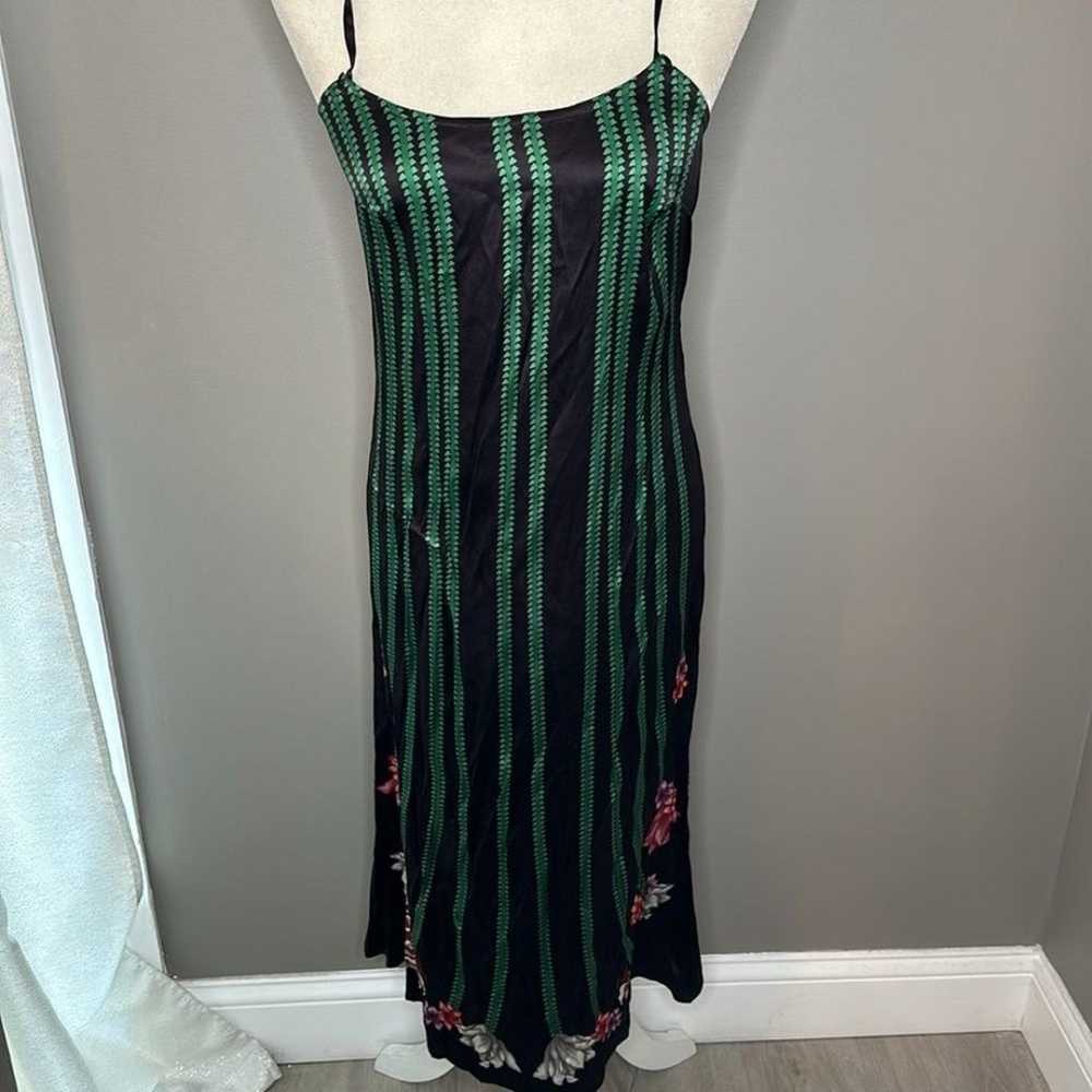 Tucker Stevie Silk Slip Dress black and green flo… - image 6