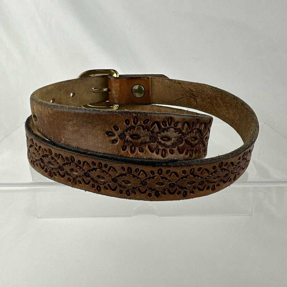 Vintage Jeff Handmade Tooled Leather Belt Medium … - image 4