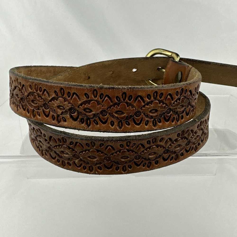 Vintage Jeff Handmade Tooled Leather Belt Medium … - image 5