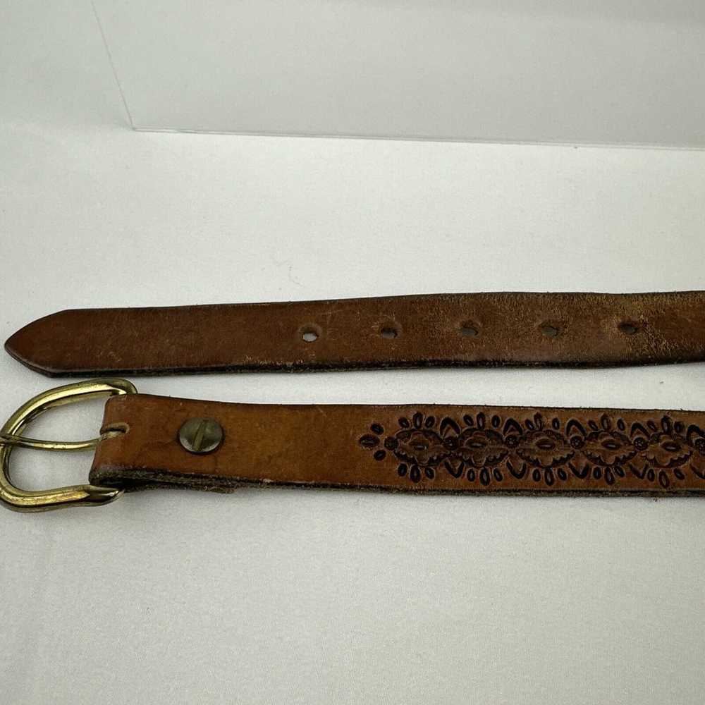 Vintage Jeff Handmade Tooled Leather Belt Medium … - image 6