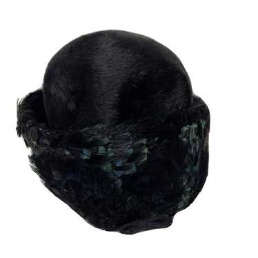 Vintage JACK McConnell Black Feather Hat Splendid… - image 1