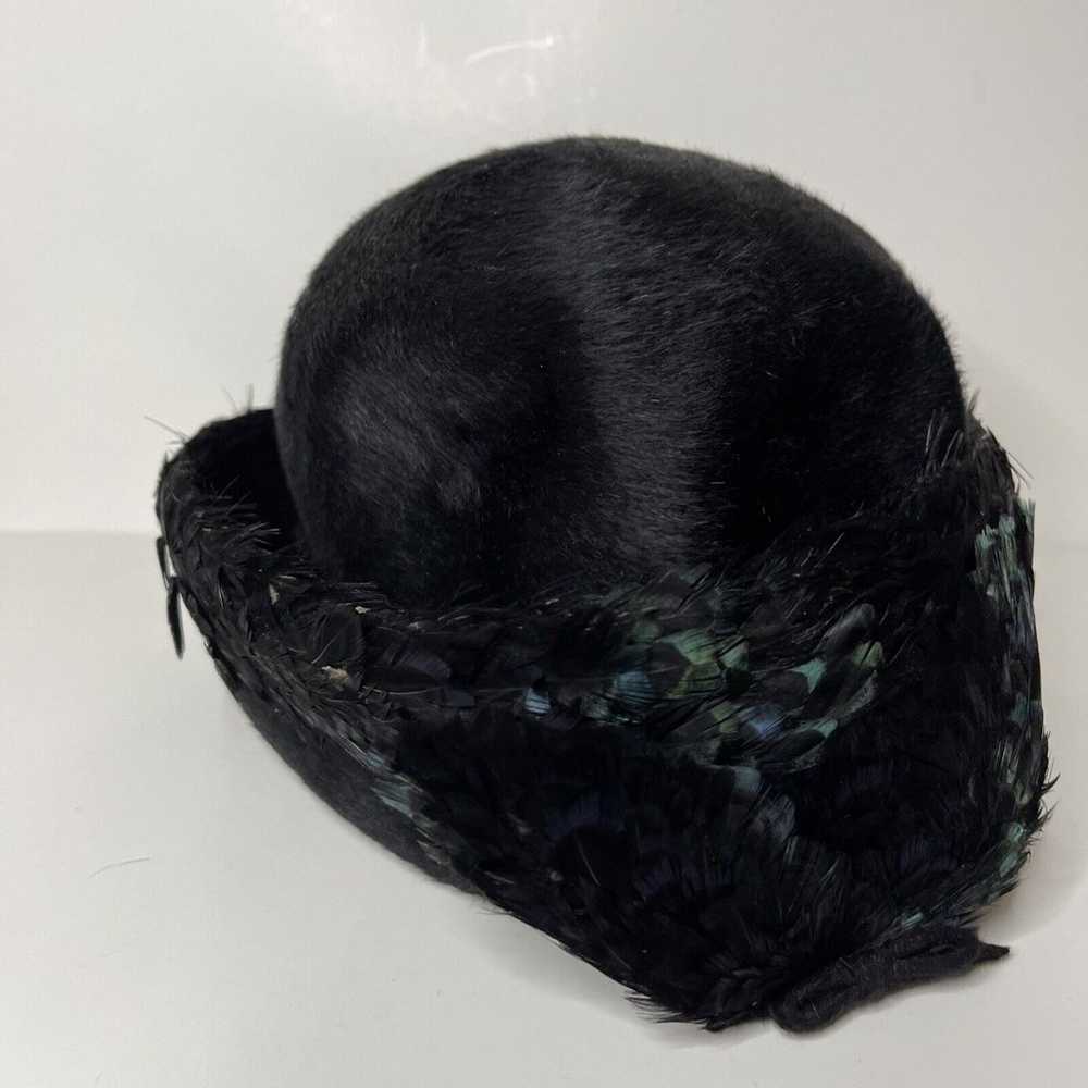 Vintage JACK McConnell Black Feather Hat Splendid… - image 2