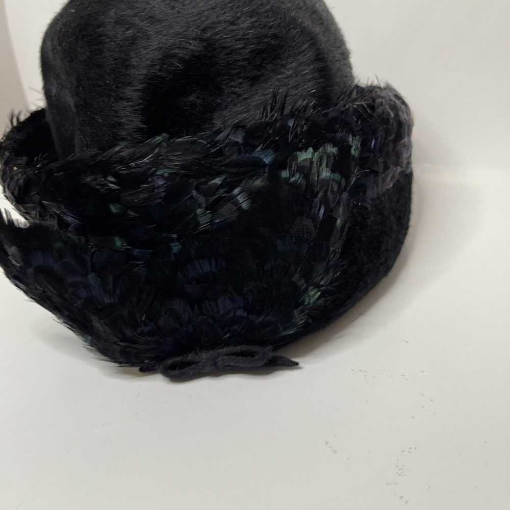 Vintage JACK McConnell Black Feather Hat Splendid… - image 4