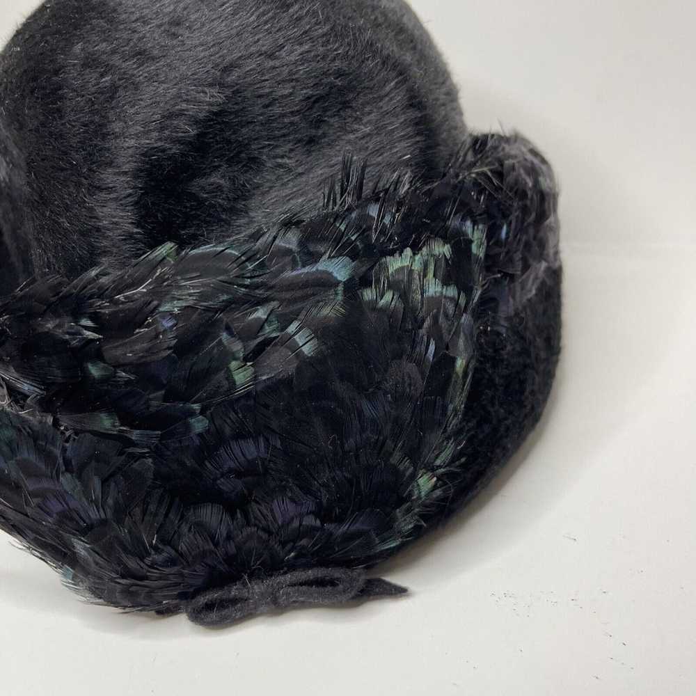 Vintage JACK McConnell Black Feather Hat Splendid… - image 5