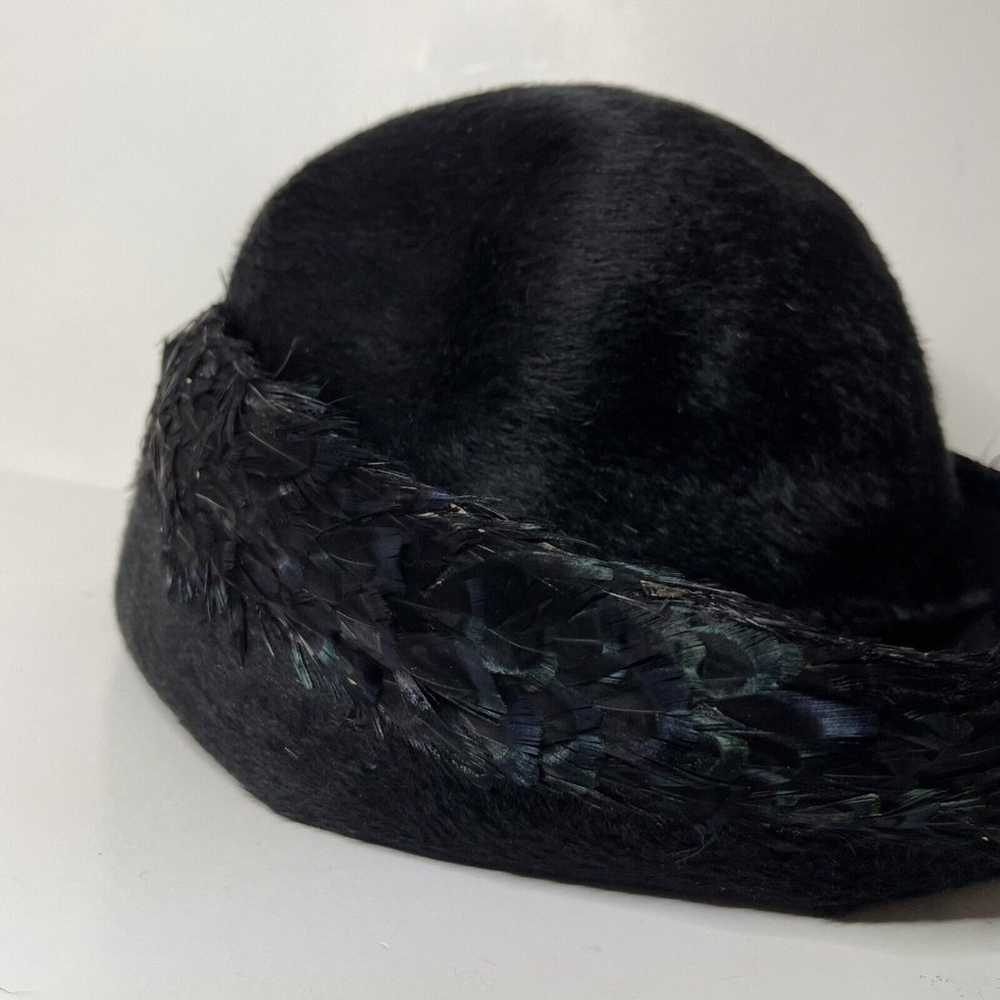 Vintage JACK McConnell Black Feather Hat Splendid… - image 8