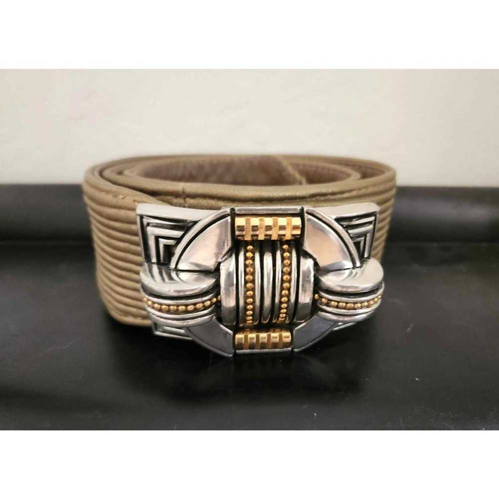 Vintage 1980s Gold Metallic Leather Belt Silver G… - image 2