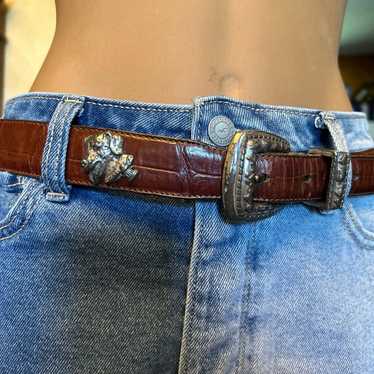 Vintage Y2K 1992 Brown Brighton Belt with Dog Head