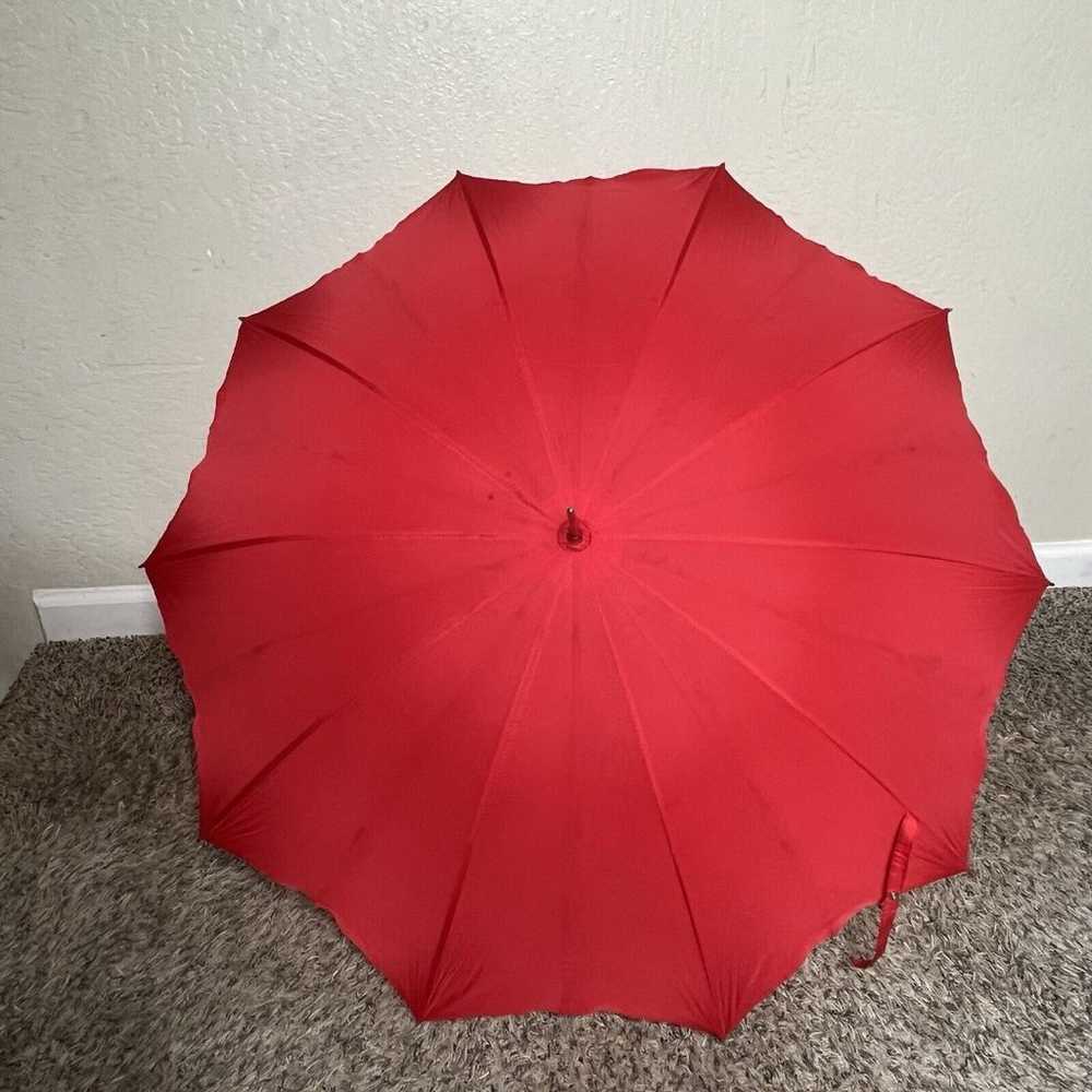 Vintage Ornate Metal Handle Red Umbrella - image 1