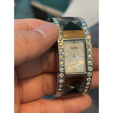 Trendz Mother of Pearl and Rhinestone Cuff Watch … - image 1