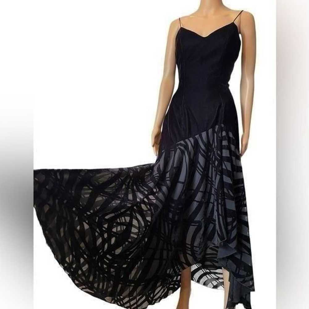 Cache Vintage Black Velvet Sheer Chiffon Asymmetr… - image 1