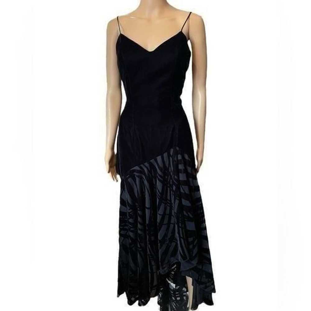 Cache Vintage Black Velvet Sheer Chiffon Asymmetr… - image 2