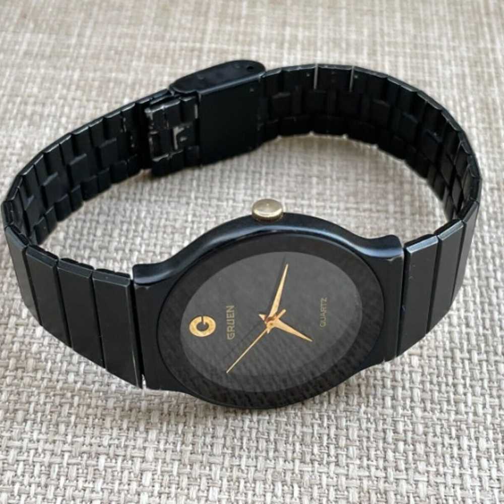 Gruen Vintage Wrist Watch Black Tone Analog Quart… - image 11